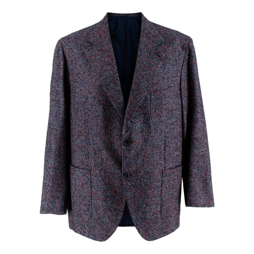 Donato Liguori Blue & Red Mohair Blend Hand Tailored Blazer Jacket - Size XL For Sale