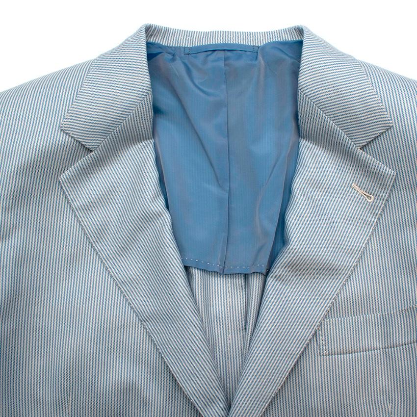 Donato Liguori Blue Striped Cotton Tailored Single Breasted Jacket - Size XL For Sale 5