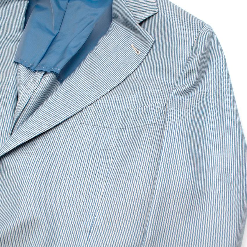Women's or Men's Donato Liguori Blue Striped Cotton Tailored Single Breasted Jacket - Size XL For Sale