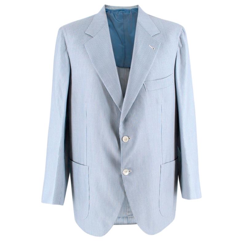 Donato Liguori Blue Striped Cotton Tailored Single Breasted Jacket - Size XL For Sale