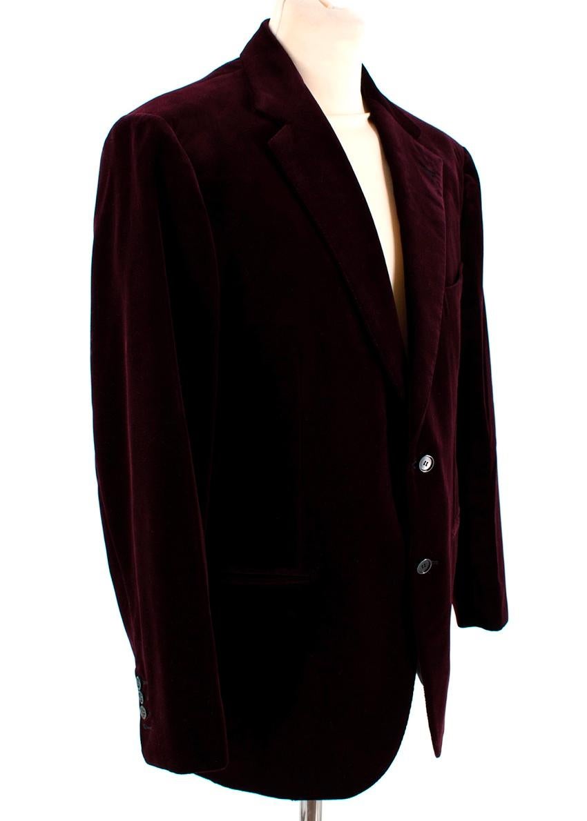 Black Donato Liguori Burgundy Hand Tailored Velvet Cotton Blazer - Size XL