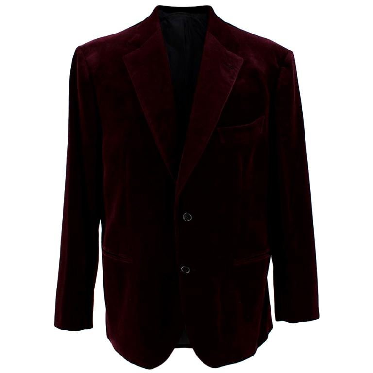 Donato Liguori Burgundy Hand Tailored Velvet Cotton Blazer - Size XL at ...