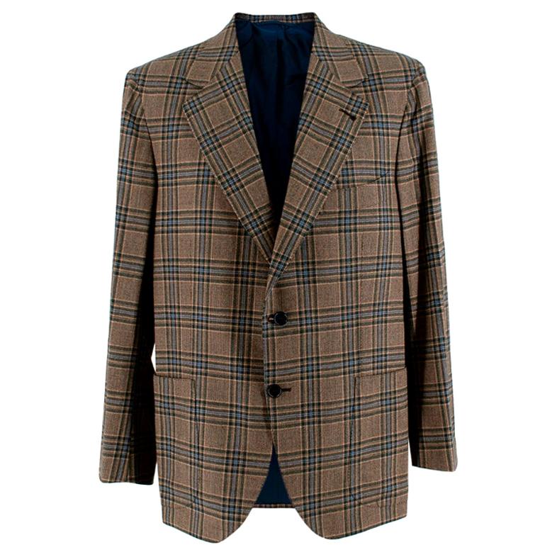 Donato Liguori Cream Checkered Cashmere Blend Tailored Jacket - Size XL For Sale