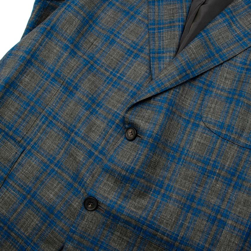 Gray Donato Liguori Green & Blue Wool Blend Tailored Single Breast Jacket - Size XL For Sale