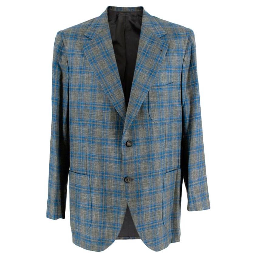 Donato Liguori Green & Blue Wool Blend Tailored Single Breast Jacket - Size XL For Sale