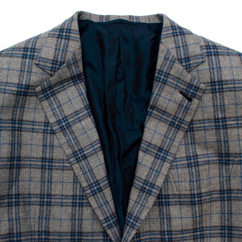 Donato Liguori Grey & Blue Checkered Tailored Blazer Jacket - Size Estimated XL For Sale 3