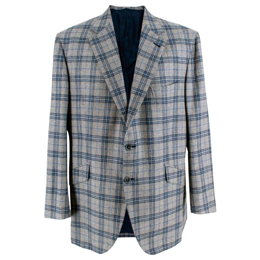 Donato Liguori Grey & Blue Checkered Tailored Blazer Jacket - Size Estimated XL For Sale