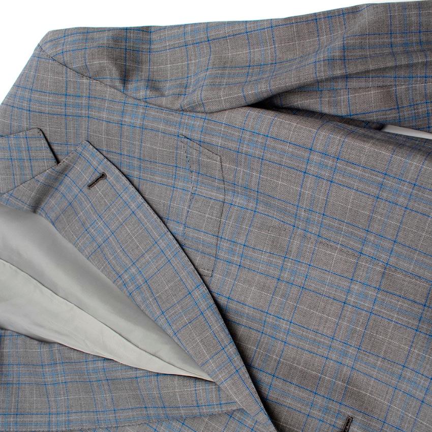 Gray Donato Liguori Grey Checkered Wool Blend Tailored Jacket - Estimated Size XL For Sale