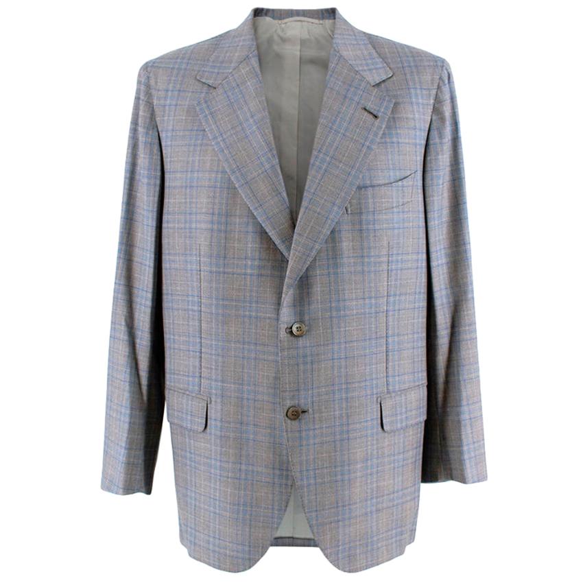 Donato Liguori Grey Checkered Wool Blend Tailored Jacket - Estimated Size XL For Sale