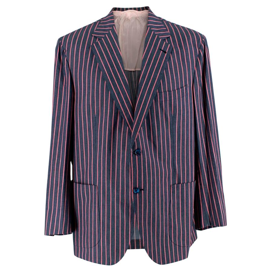 Donato Liguori Grey Striped Cotton Blend Tailored Jacket - Size Estimated XL For Sale