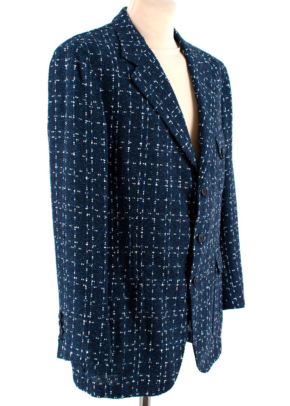Black Donato Liguori Navy & White Cotton Blend Tweed Tailored Jacket - Size XL For Sale