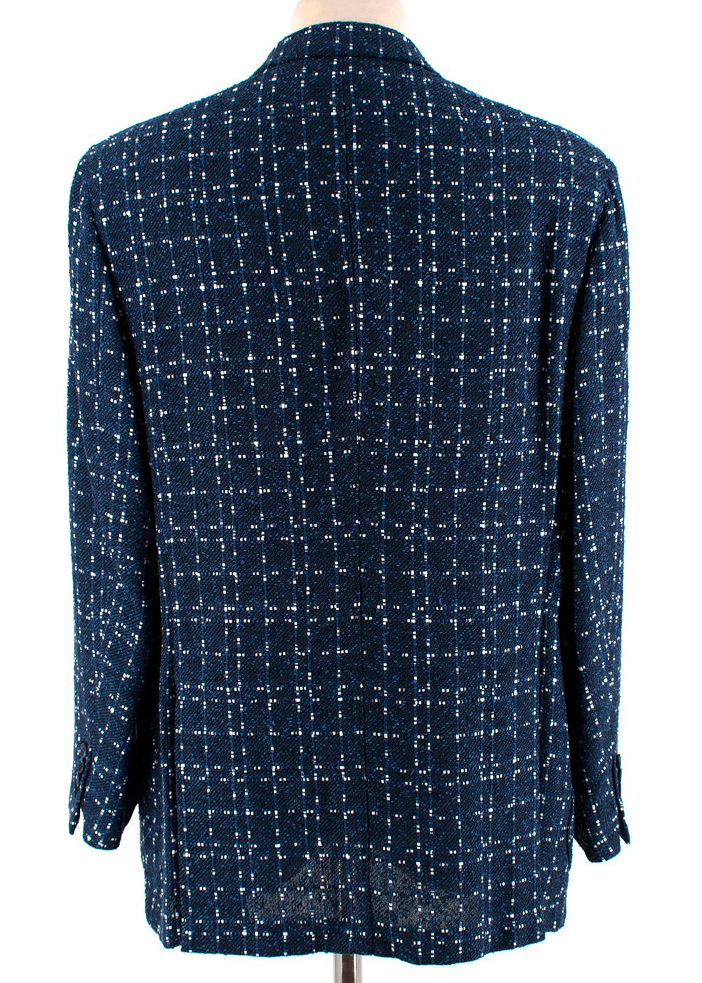 Donato Liguori Navy & White Cotton Blend Tweed Tailored Jacket - Size XL In Excellent Condition For Sale In London, GB