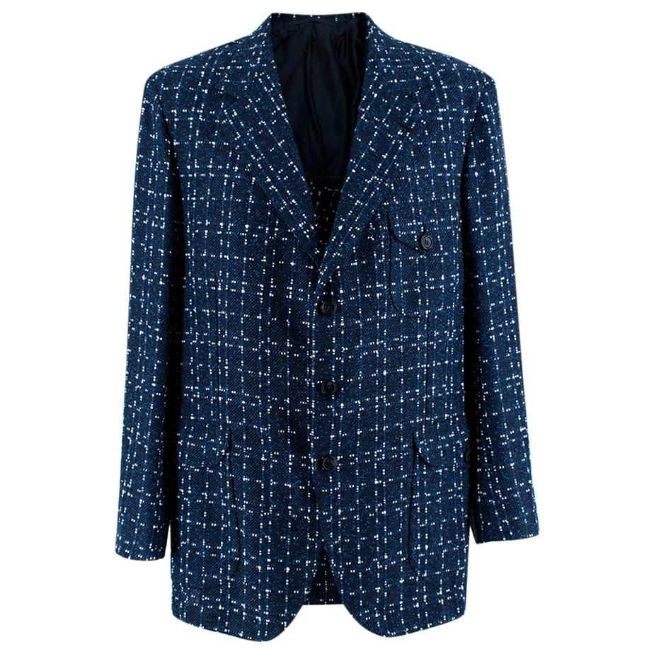 Donato Liguori Navy & White Cotton Blend Tweed Tailored Jacket - Size XL For Sale