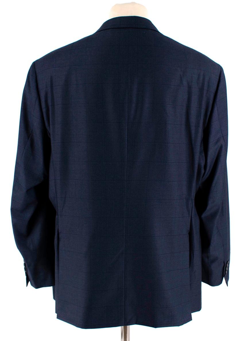 Black Donato Liguori Navy Wool Blend Checkered Tailored Single Breast - Estimated XL For Sale