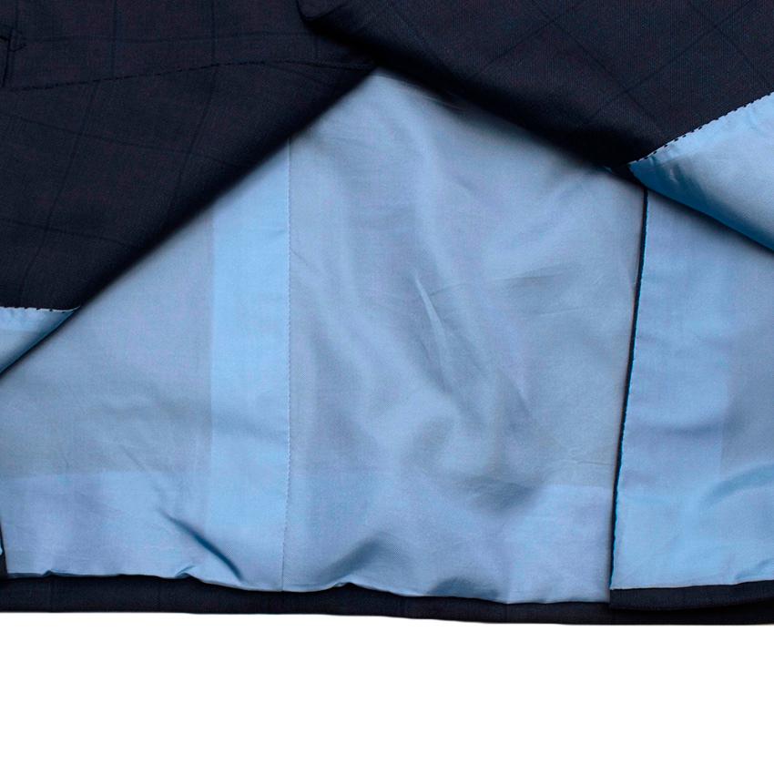 Donato Liguori Navy Wool Blend Checkered Tailored Single Breast - Estimated XL For Sale 1