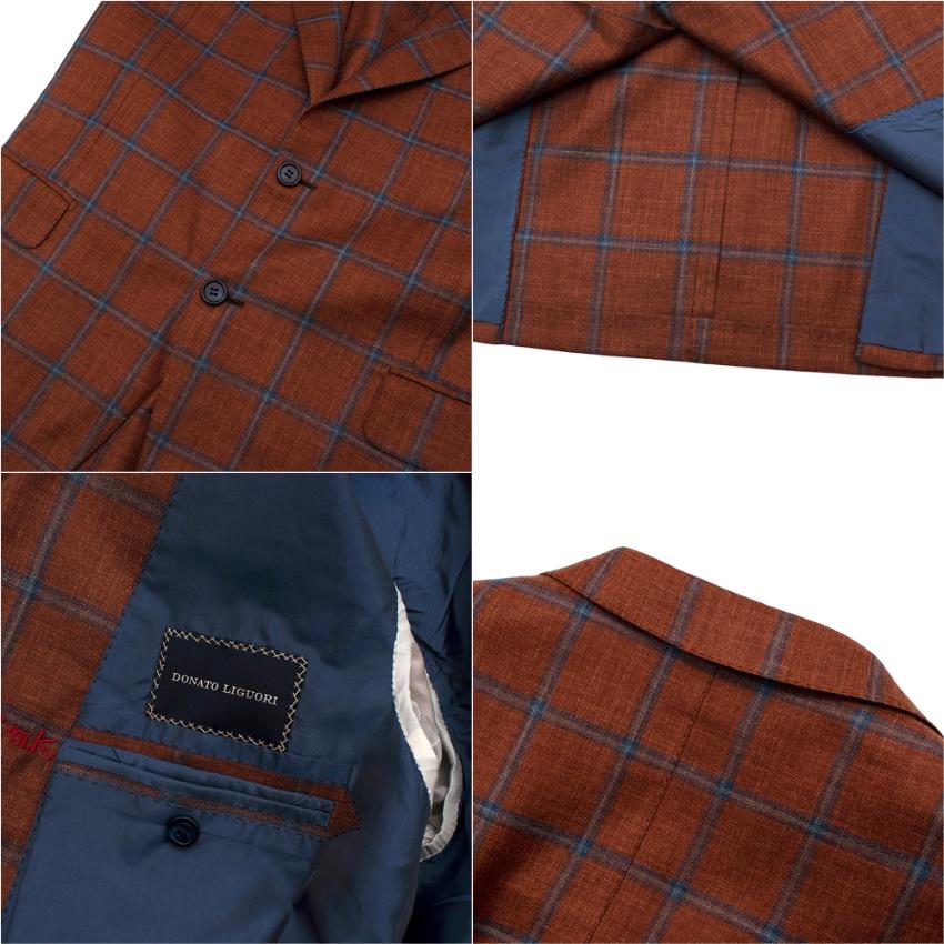Donato Liguori Orange Checkered Wool Blend Tailored Jacket For Sale 1