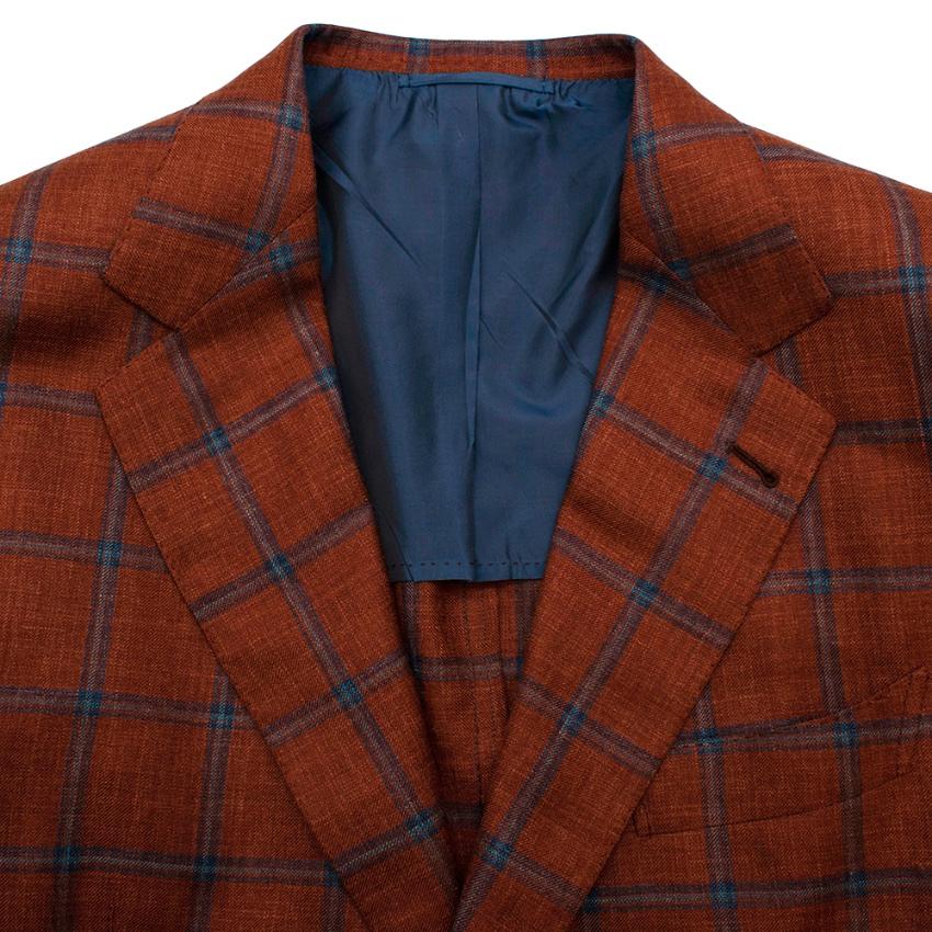 Donato Liguori Orange Checkered Wool Blend Tailored Jacket For Sale 2