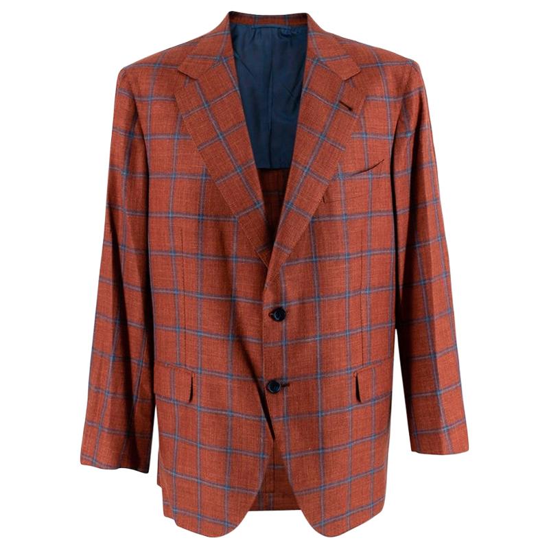 Donato Liguori Orange Checkered Wool Blend Tailored Jacket For Sale