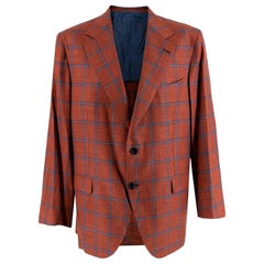 Donato Liguori Orange Checkered Wool Blend Tailored Jacket