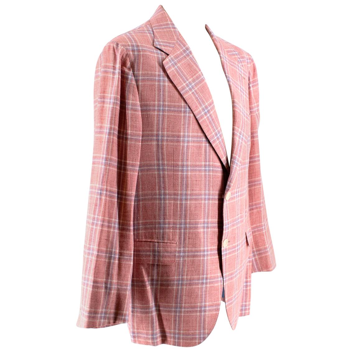Donato Liguori Red 
Blue Check Wool 
Cotton blend Tailored Jacket - Size XL For Sale