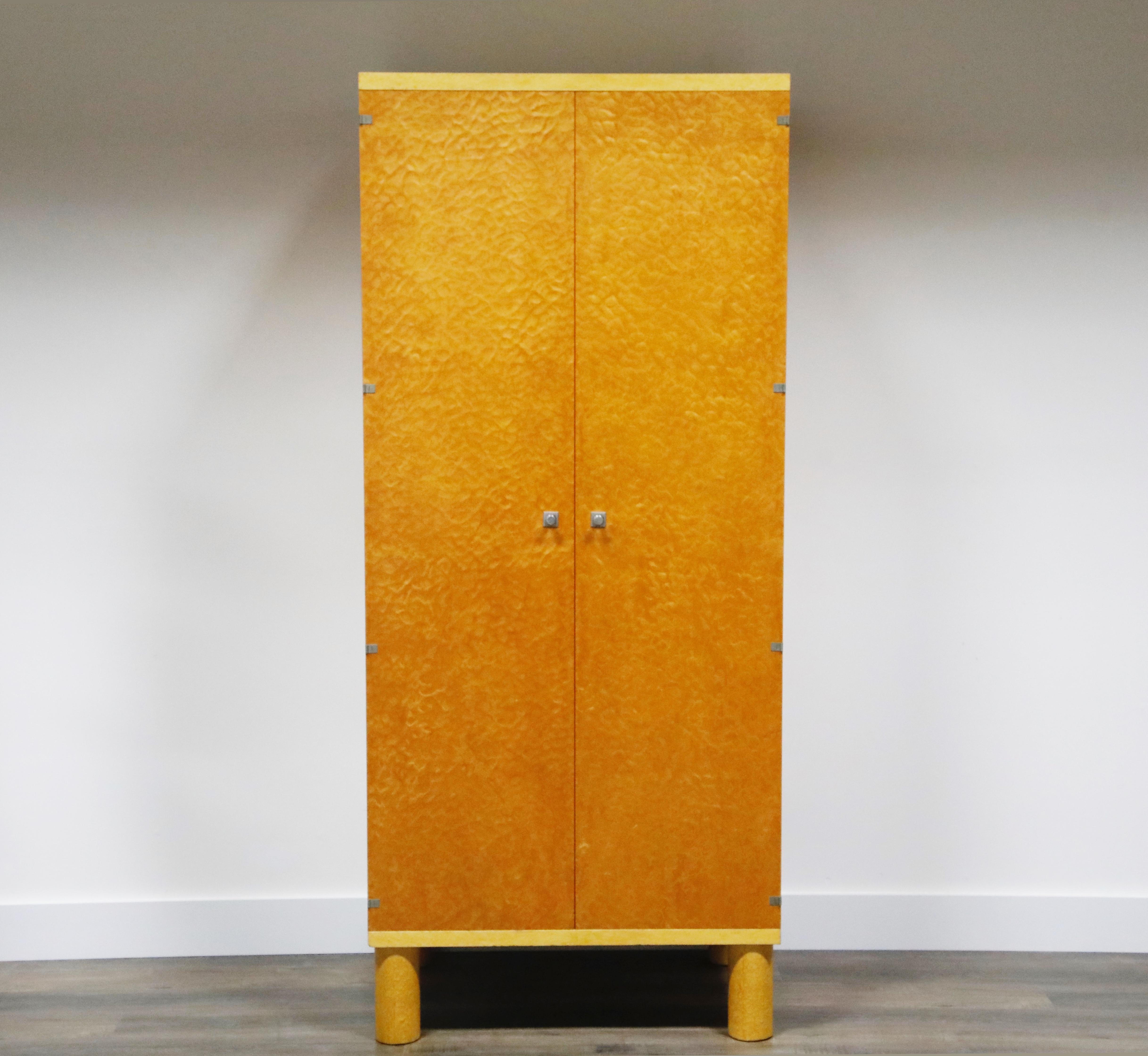 This rare Postmodern 'Donau' armoire by Ettore Sottsass and Marco Zanini for Franz Leitner (Austria) was executed from Birdseye Maple in 1986 and can serve equally as appropriately as a piece of modern art for your home as it can serve you as a