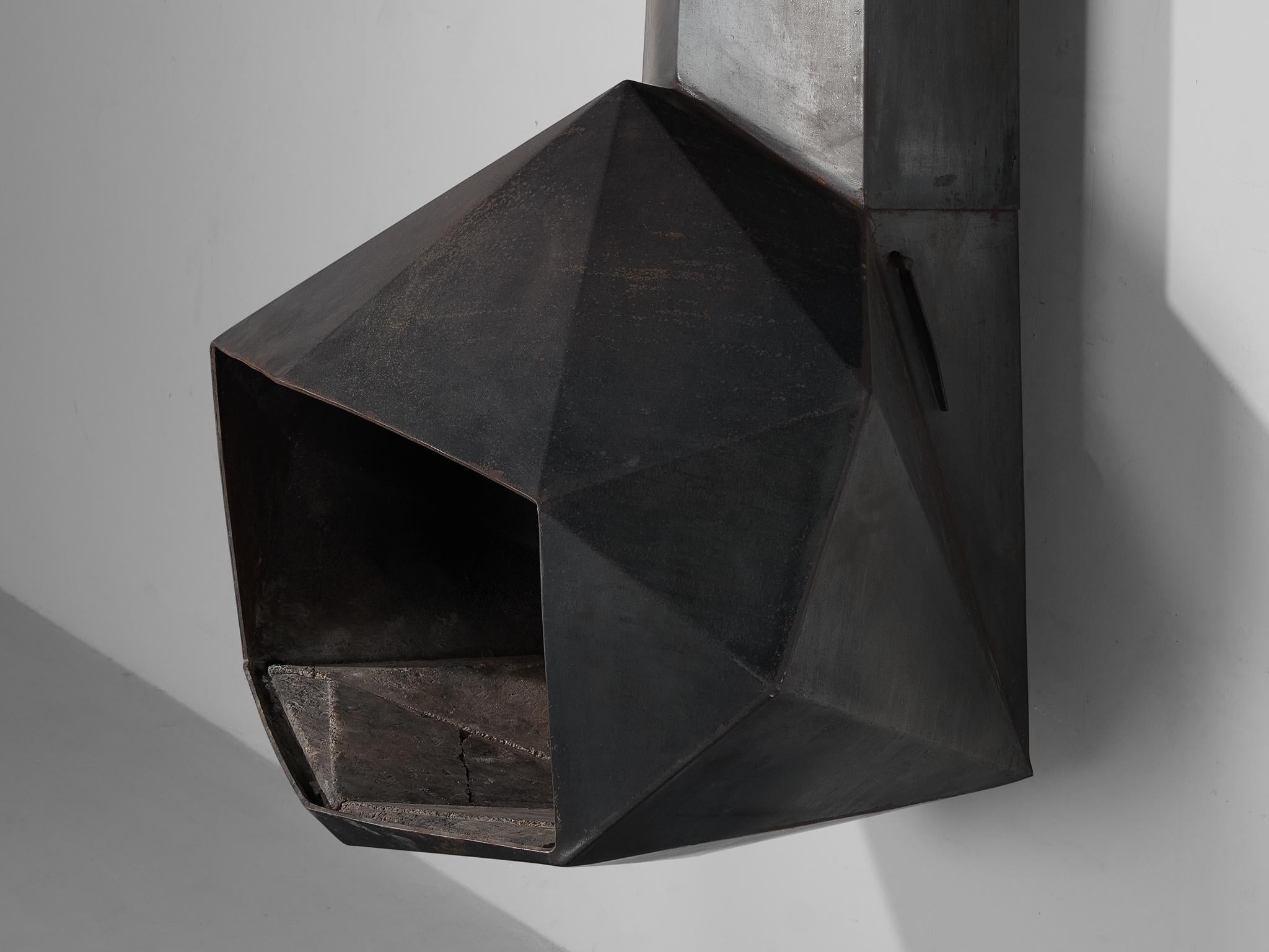 Mid-Century Modern Donbar Faceted Fireplace in Patinated Iron  For Sale