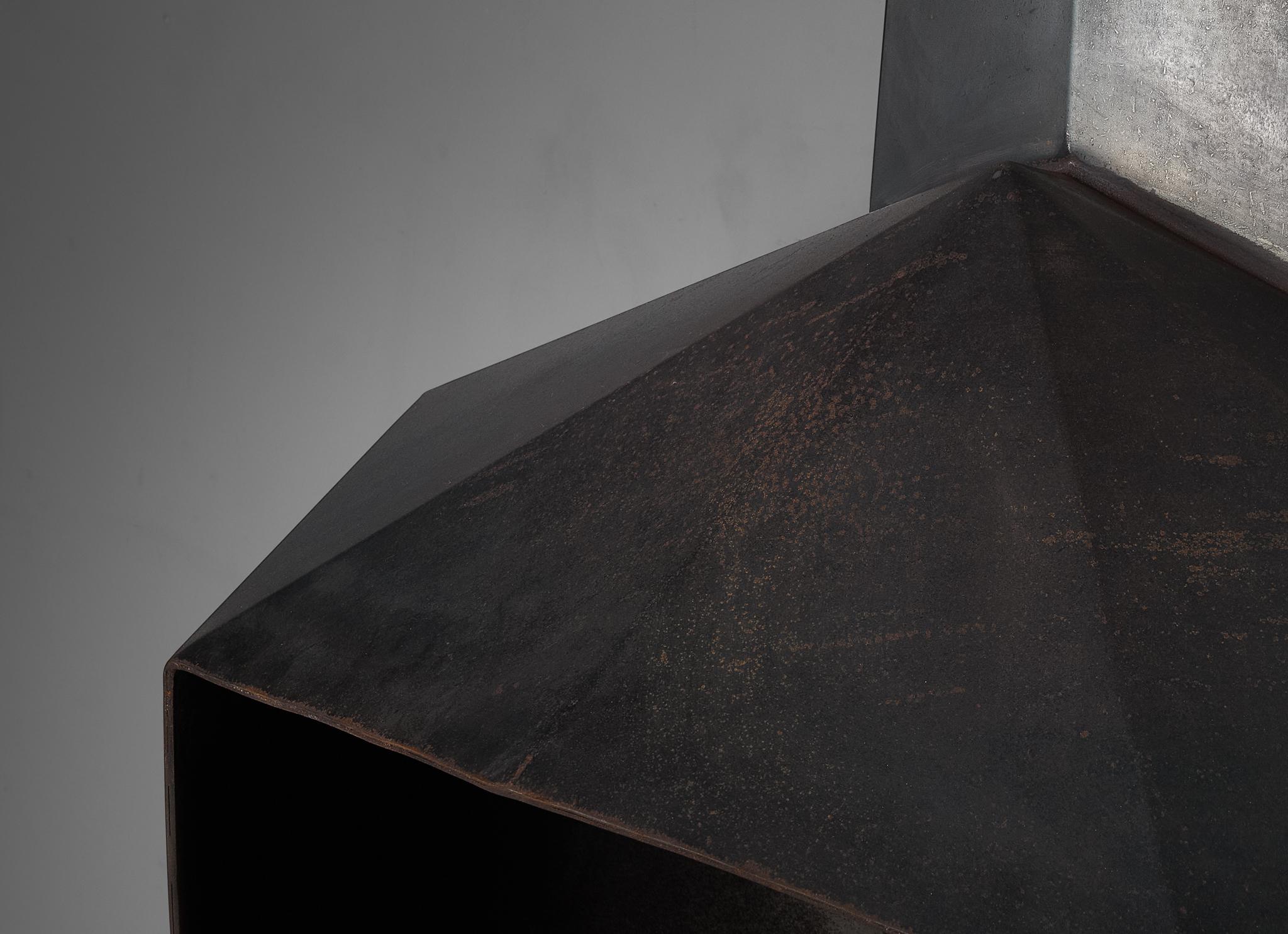 Late 20th Century Donbar Faceted Fireplace in Patinated Iron  For Sale