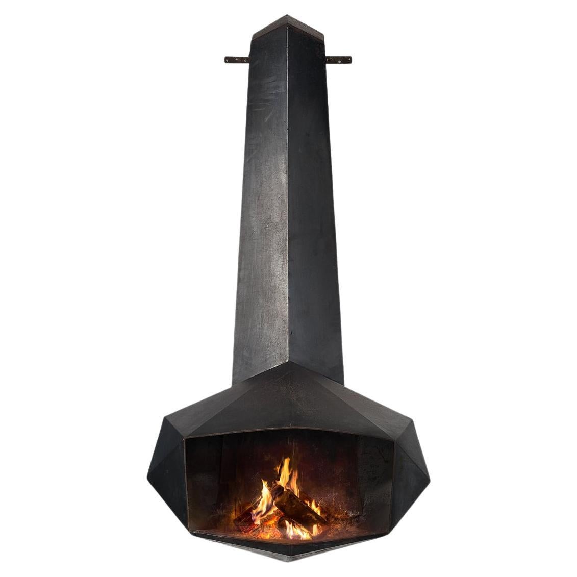 Donbar Faceted Fireplace in Patinated Iron  For Sale