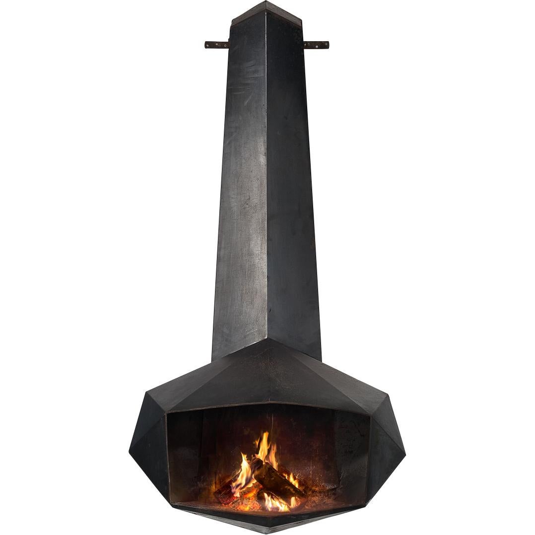 Donbar Faceted Fireplace in Patinated Iron