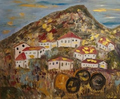 Israeli Contemporary Art by Dondi Schwartz - Italian Village in a Rainy Day