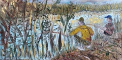 Israeli Contemporary Art by Dondi Schwartz - Morning Fishing in the Bsor Valley