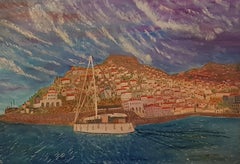 Israelische zeitgenössische Kunst von Dondi Schwartz – Old Boat Santorini