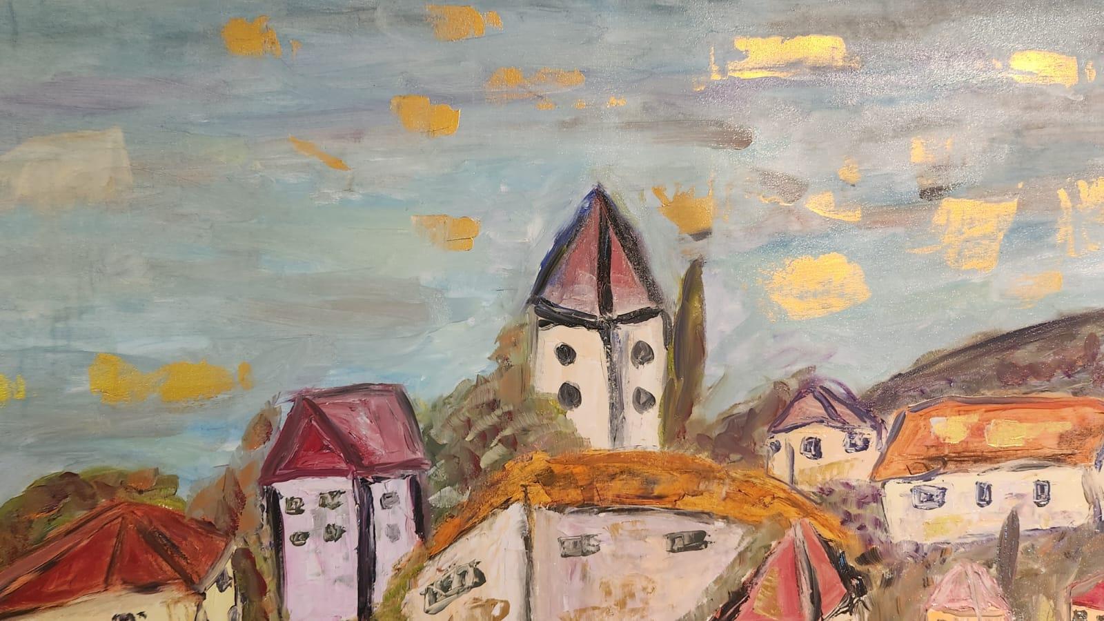 Zeitgenössische israelische Kunst von Dondi Schwartz - The Village in the Mountains im Angebot 1