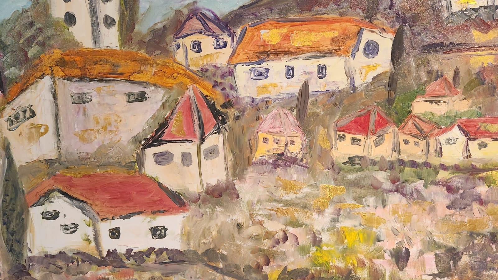 Zeitgenössische israelische Kunst von Dondi Schwartz - The Village in the Mountains im Angebot 2
