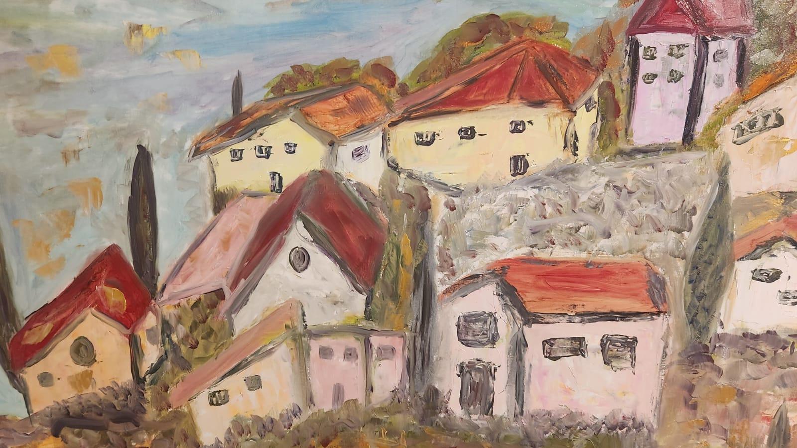 Zeitgenössische israelische Kunst von Dondi Schwartz - The Village in the Mountains im Angebot 5