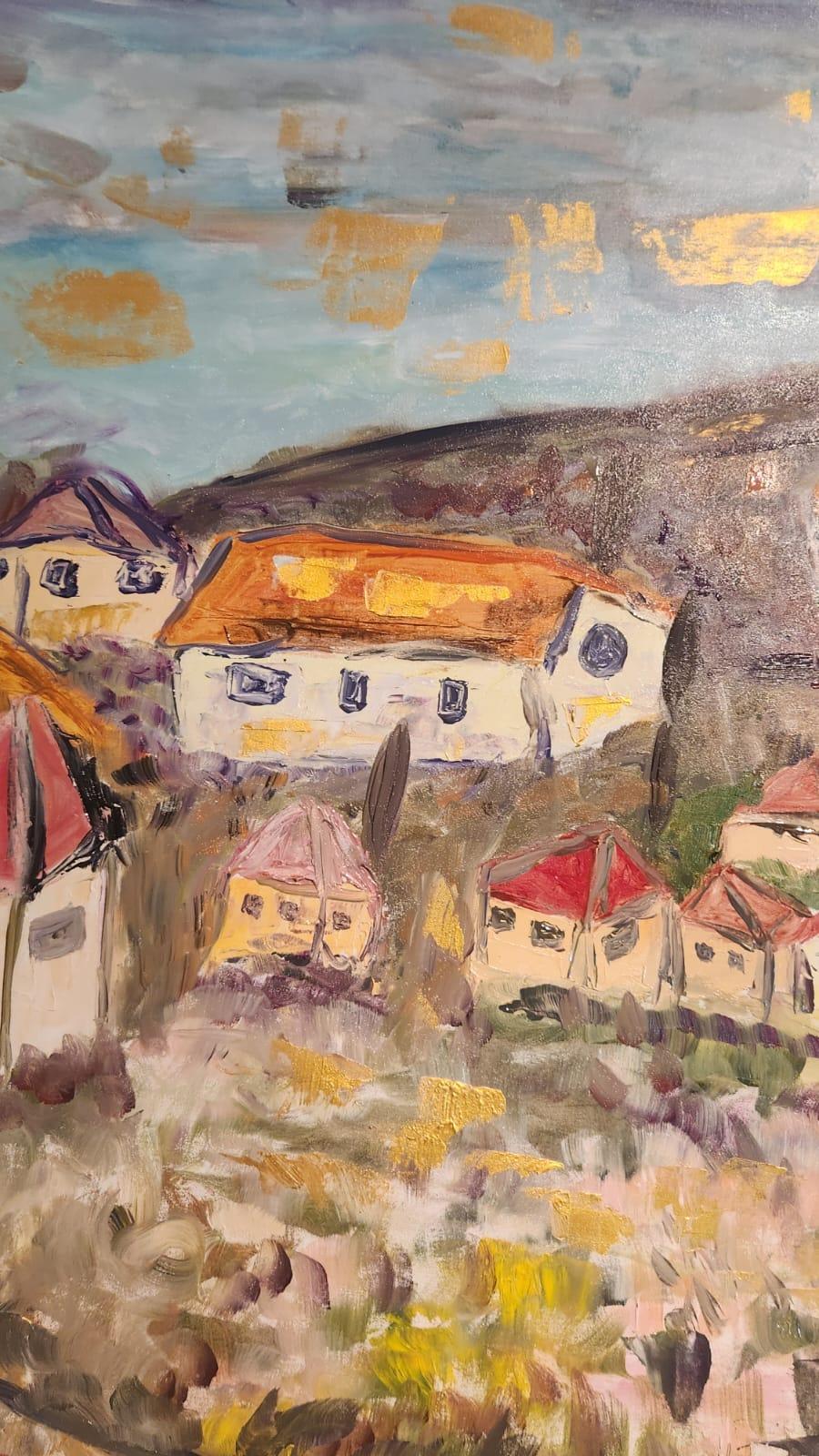 Zeitgenössische israelische Kunst von Dondi Schwartz - The Village in the Mountains im Angebot 6