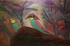 Israeli Contemporary Art by Dondi Schwartz - Two Bee Eaters on the Ground 