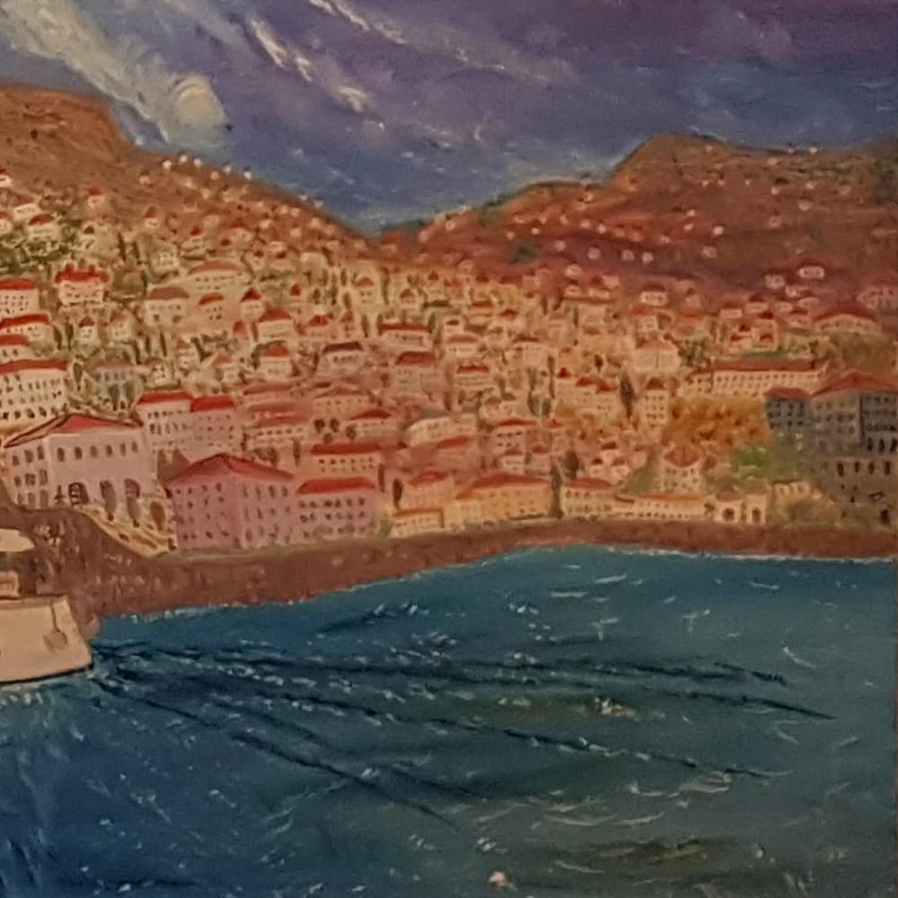 Dondi Schwartz
Catamaran sailboat, Hydra Island Greece, 2021
oil on canvas
90x130 cm

As the viewer approaches this painting, we feel the wonderful warmth and tranquility of a Greek vacation. The artist poetically recreates the memories of all who