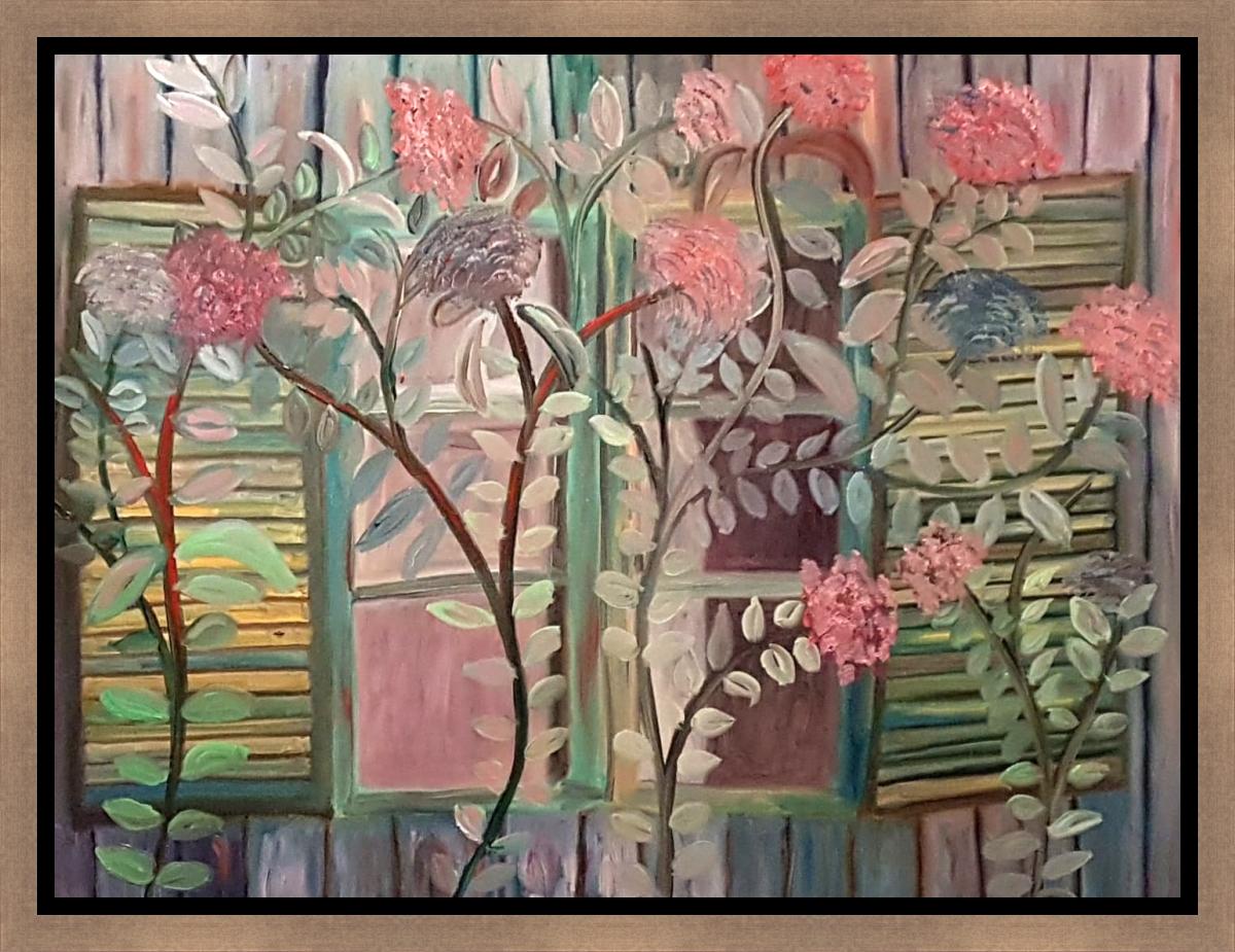 Dondi Schwartz, « Windows of Opportunity », huile sur toile, 90 x 120 cm en vente 1