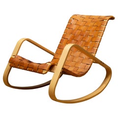 „Dondolo“ Schaukelstuhl aus Bugholz und geflochtenem Leder für Crassevig, ca. 1970