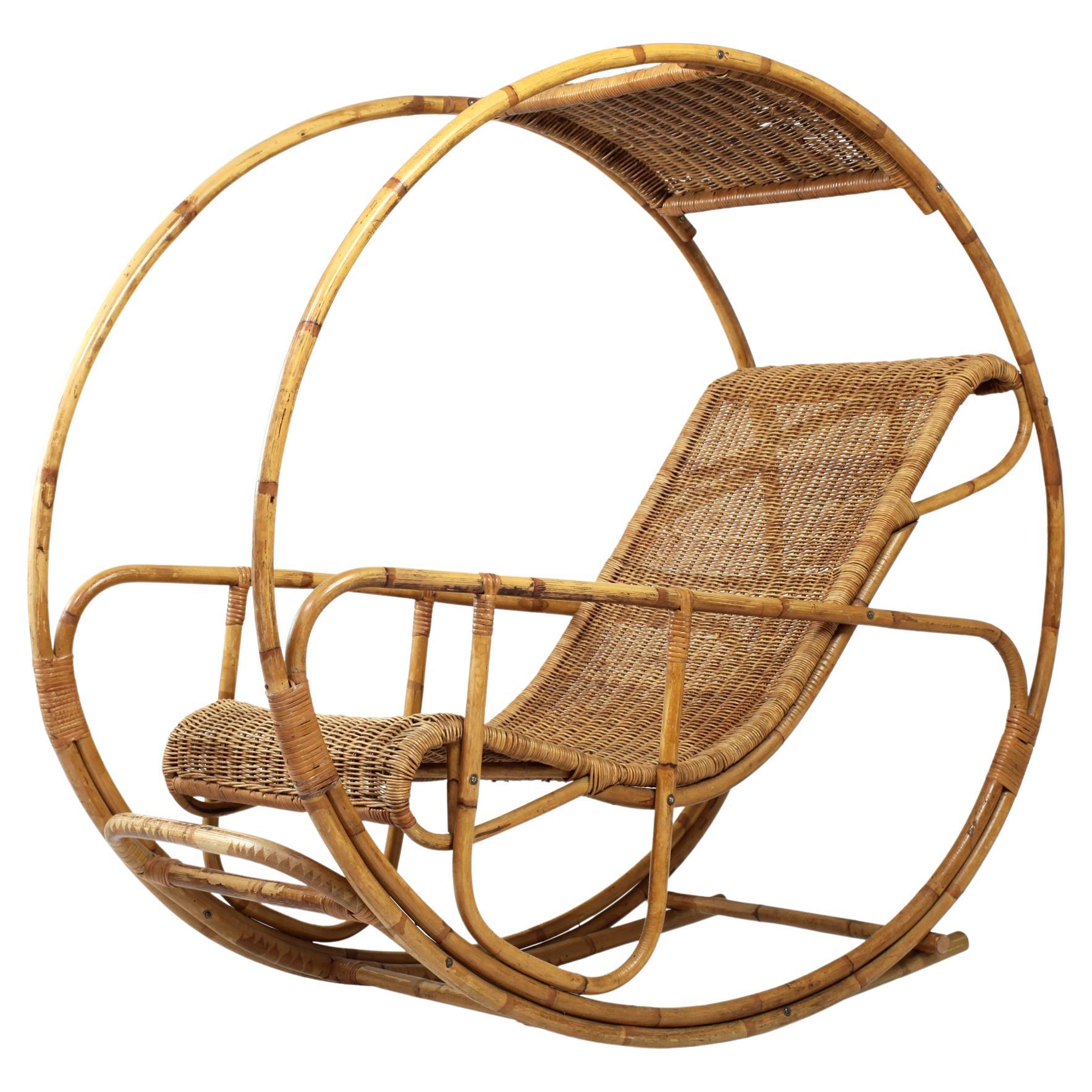 Dondolo Rattan Rocking Chair by Franco Bettonica Italy 1960's