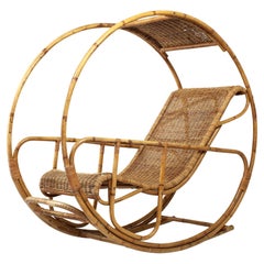 Vintage Dondolo Rattan Rocking Chair by Franco Bettonica Italy 1960's