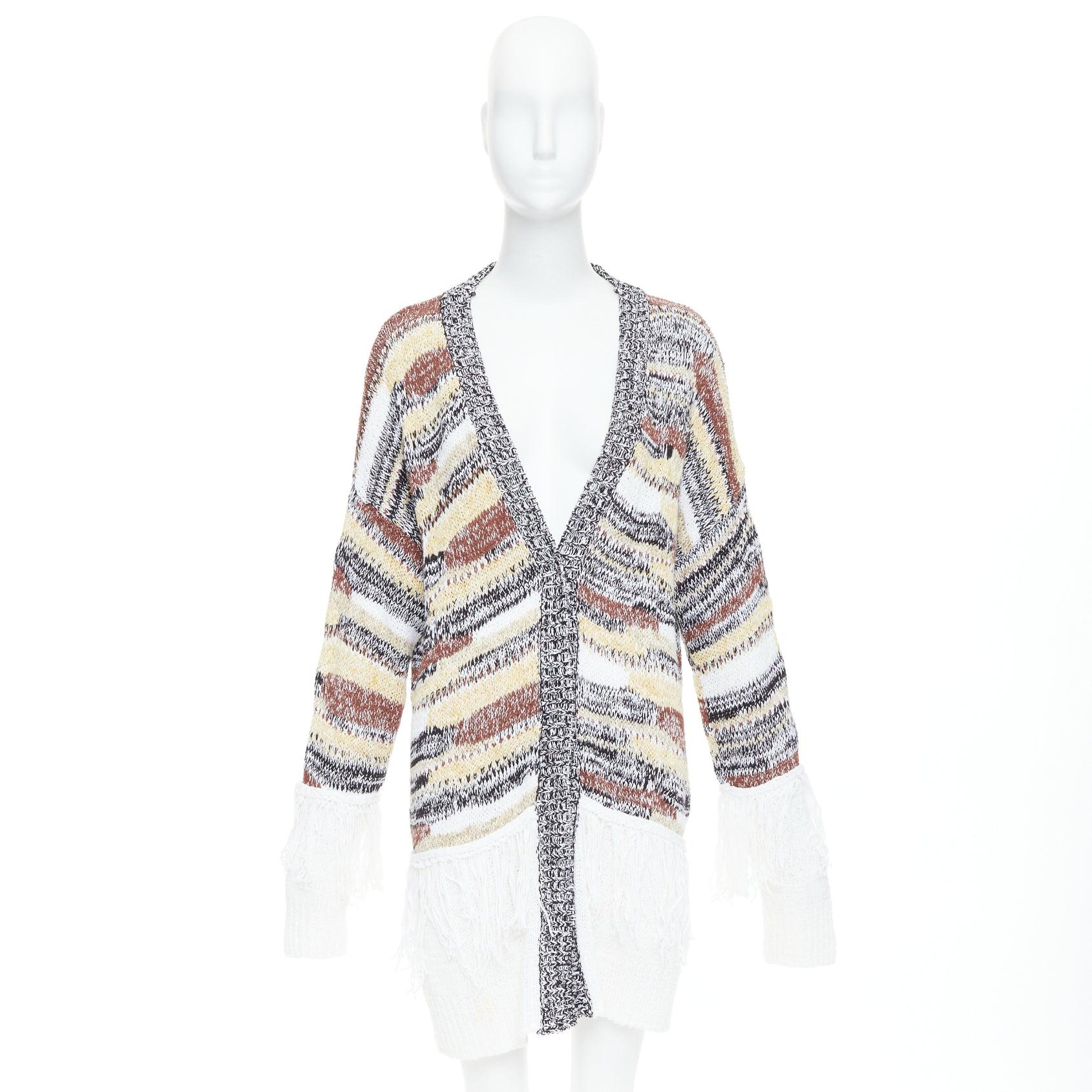 DONDUP melange brown white cotton blend fringe trim cardigan IT40 S For Sale 5