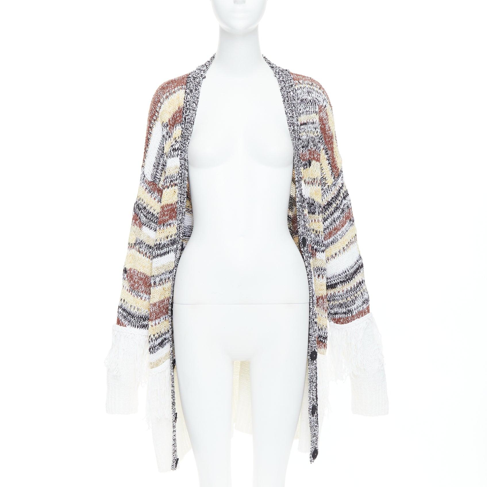 Gray DONDUP melange brown white cotton blend fringe trim cardigan IT40 S For Sale