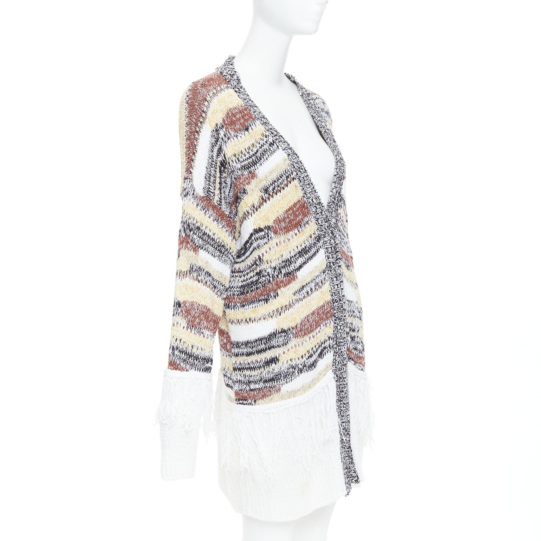 DONDUP melange brown white cotton blend fringe trim cardigan IT40 S In Good Condition For Sale In Hong Kong, NT