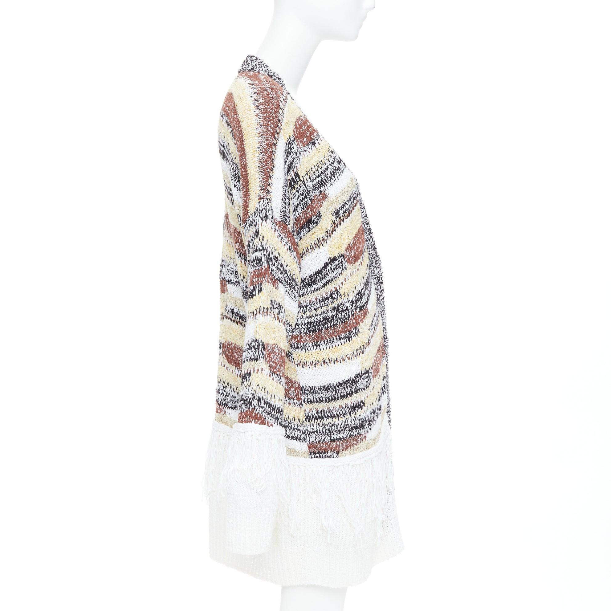 Women's DONDUP melange brown white cotton blend fringe trim cardigan IT40 S For Sale