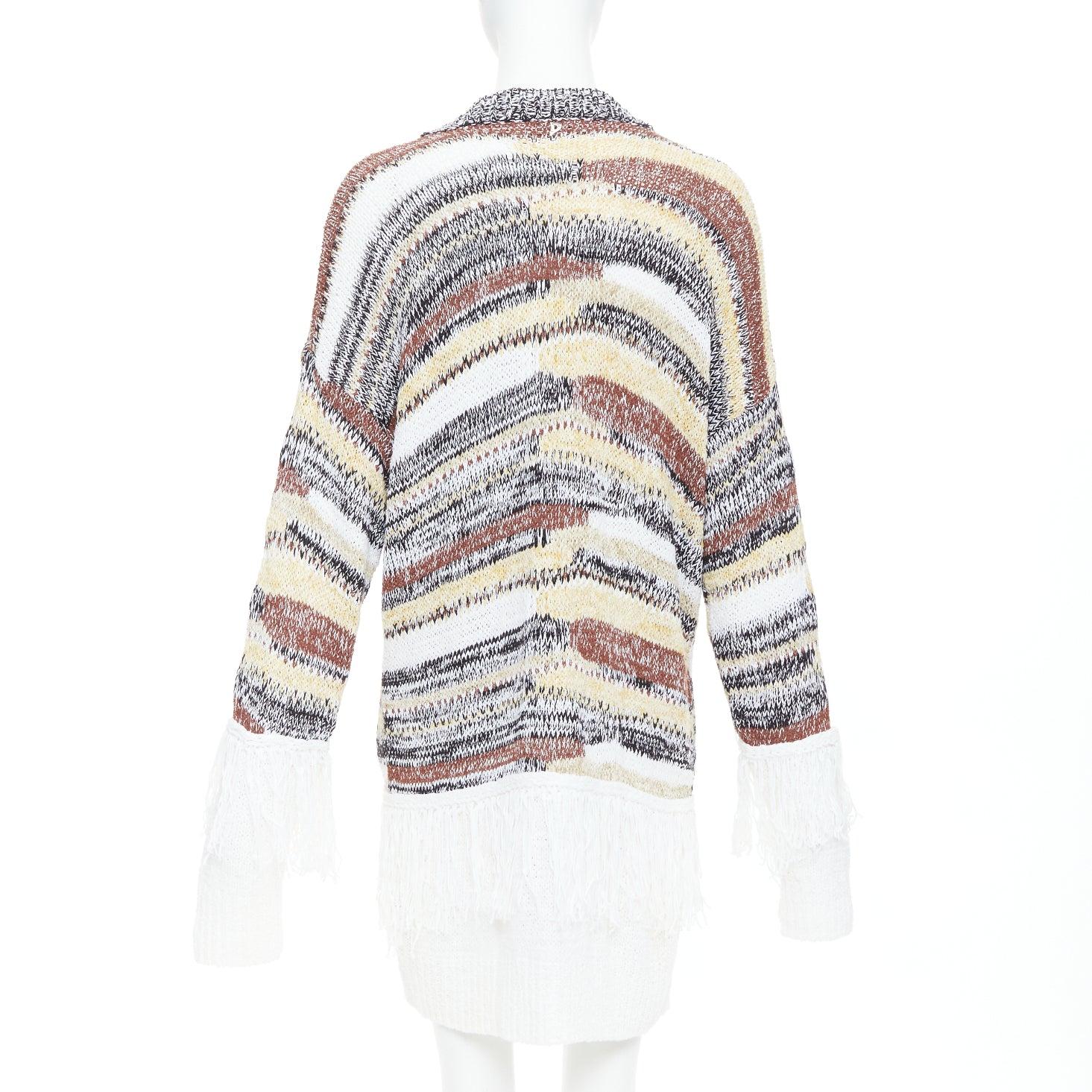 DONDUP melange brown white cotton blend fringe trim cardigan IT40 S For Sale 1