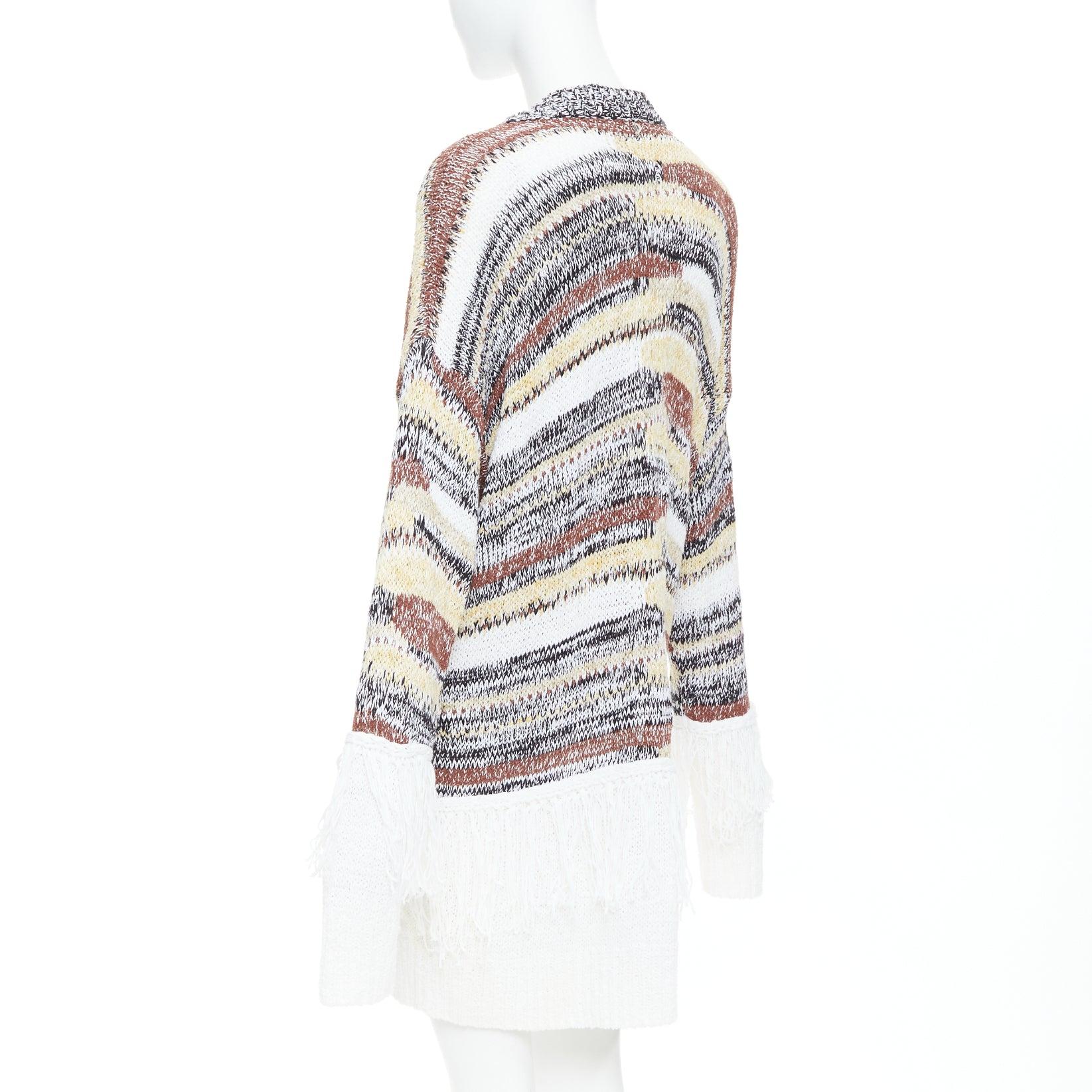 DONDUP melange brown white cotton blend fringe trim cardigan IT40 S For Sale 2