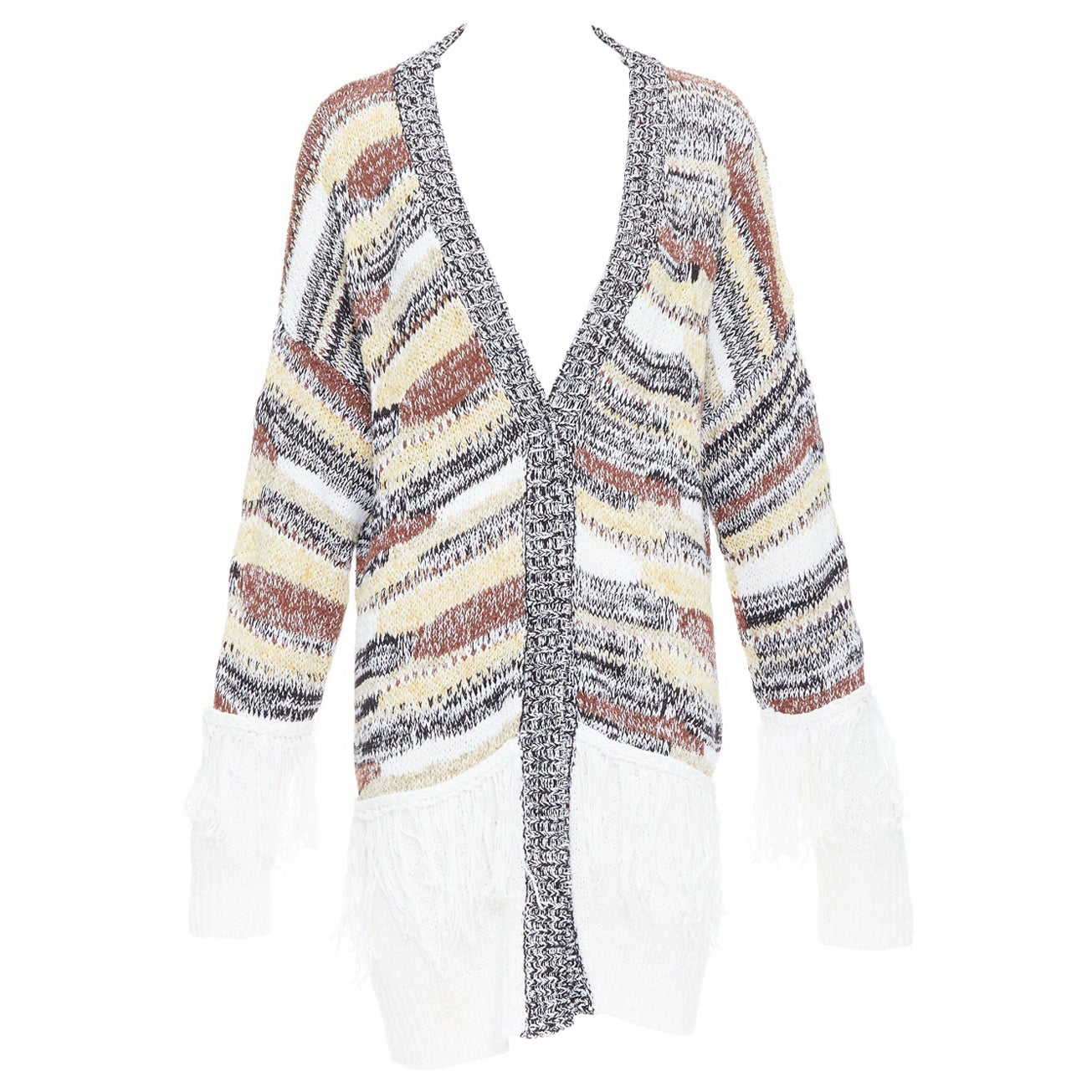 Pre-owned Dondup Melange Brown White Cotton Blend Fringe Trim Cardigan It40 S
