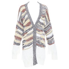 DONDUP melange brown white cotton blend fringe trim cardigan IT40 S